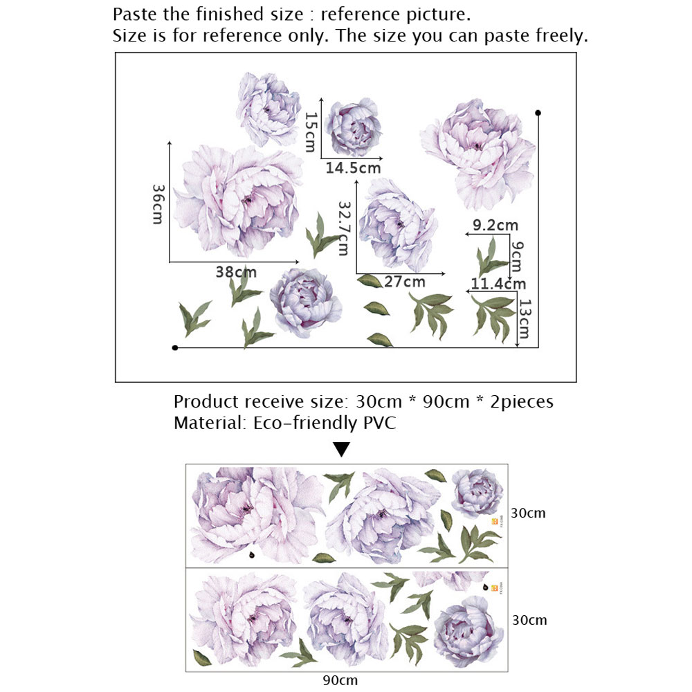 Stil lilla pæon wallstickers soveværelse stue dekoration vægmaleri boligindretning decals aftagelige blomster stickers tapet