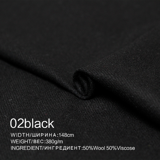 The Cloth 380g/m Weight Worsted Flannel Wool Fabrics Garment Material Autumn Women Suits Jacket Sewing Cloth Tailor: 02 black / 1m