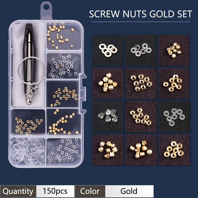 COLOUR_MAX Optical Glasses Kit Repair Screwdriver Tool Box Eyeglass Sunglasses Screw Nut Set: Gold Screw Nuts