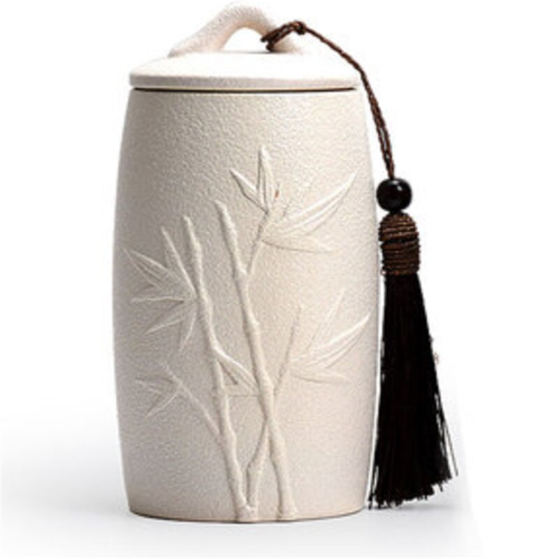Caddie de poterie en céramique noire et blanche, pot de stockage de thé Vintage, accessoires de cérémonie de thé, artisanat de décoration, récipients scellés: D white