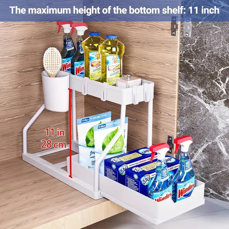 Uittrekbare opbergladen met 2 niveaus - Robuuste ruimtebesparende organizer voor keuken- en badkamerbenodigdheden Badkamerbenodigdheden: WHITE