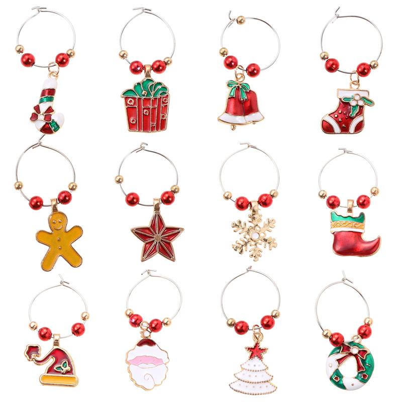 12 Uds. De adornos navideños para copa de vino, adornos para , copas de vino, decoración de vaso de vino, adornos para bebidas para Navidad