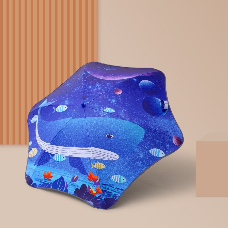 Cute Cartoon Children Umbrella with Night Reflective Strips Long-handle Kids Umbrella for School