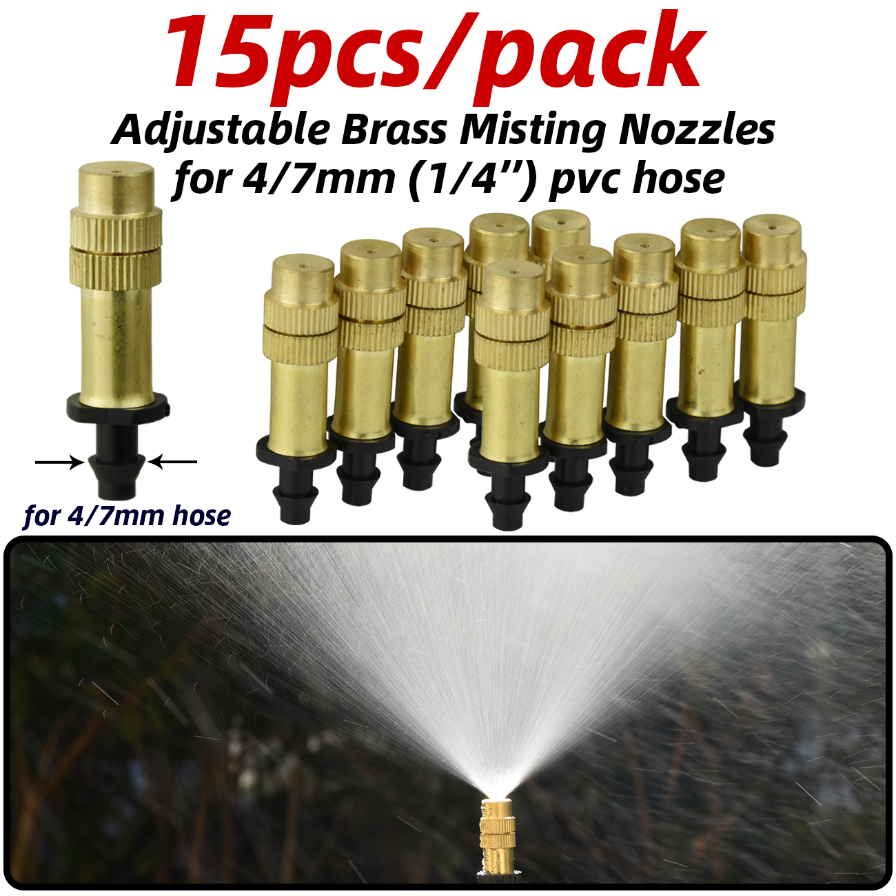 Ugelli regolabili per nebulizzazione di serra con connettore da 1/4 '' per kit sistema di irrigazione da giardino per irrigazione a goccia bonsai di fiori: nero