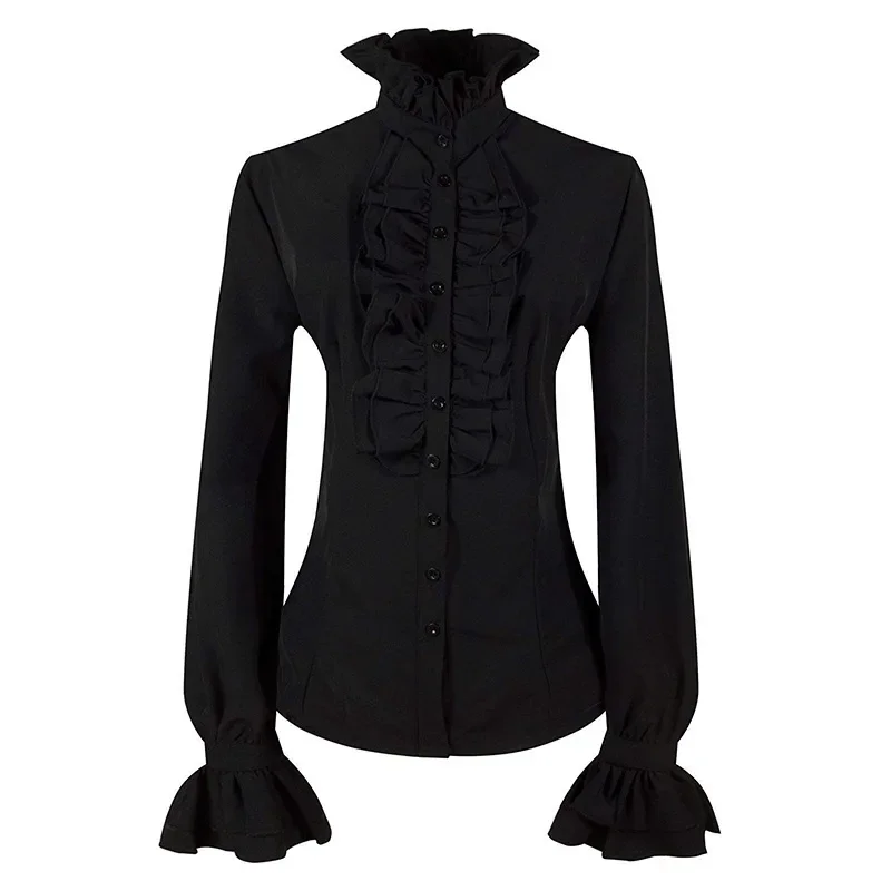 Costume da pirata smock Camicia vittoriana Camicetta gotica Camicetta rinascimentale da donna bianca Camicetta contadina medievale a maniche lunghe: L / Blu