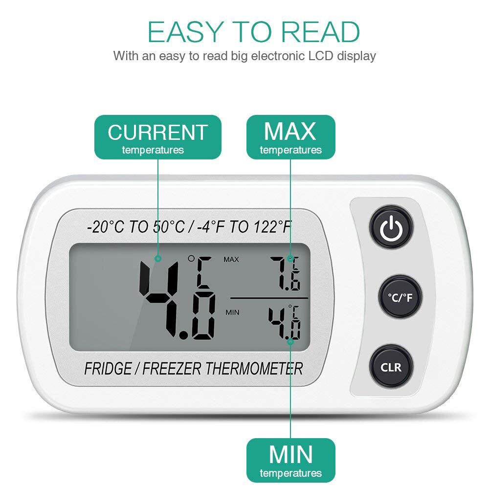 Kök lcd justerbar kyltermometer kyl och frys med stativmagnet digital termometer ipx 3 vattentät