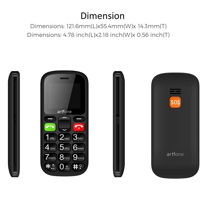 Big Button Mobile Phone for Elderly,Artfone CS181 Upgraded GSM Mobile Phone With SOS Button, Talking Number and Torch(2G)