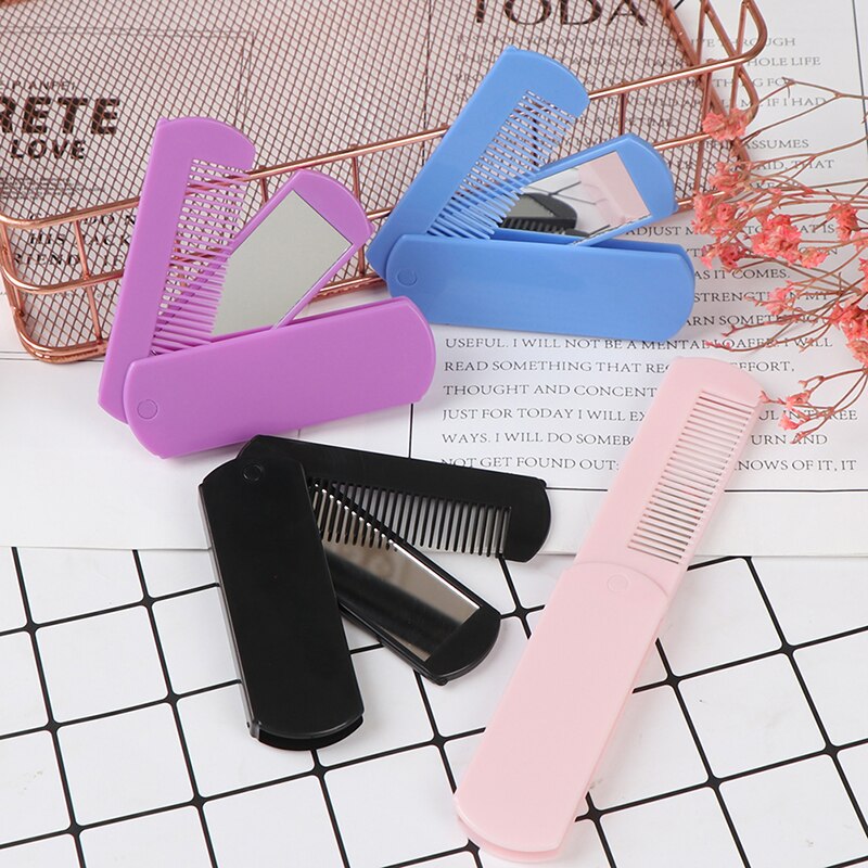 Brosse à cheveux pliable Portable avec miroir, sac à main Compact, peigne de voyage