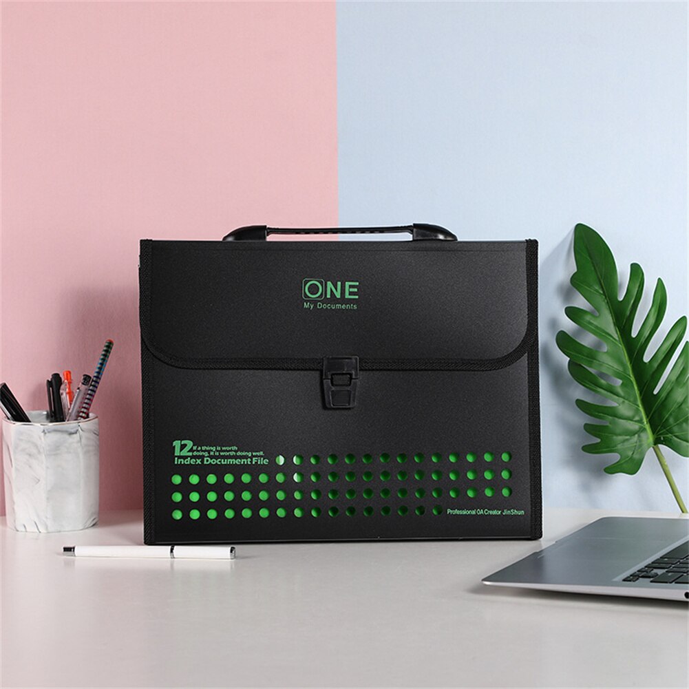 12 Pockets Accordion Expandable File Folder With Handles Portable A4/A5 Letter Size Business Office File Document Organizer PP: Green