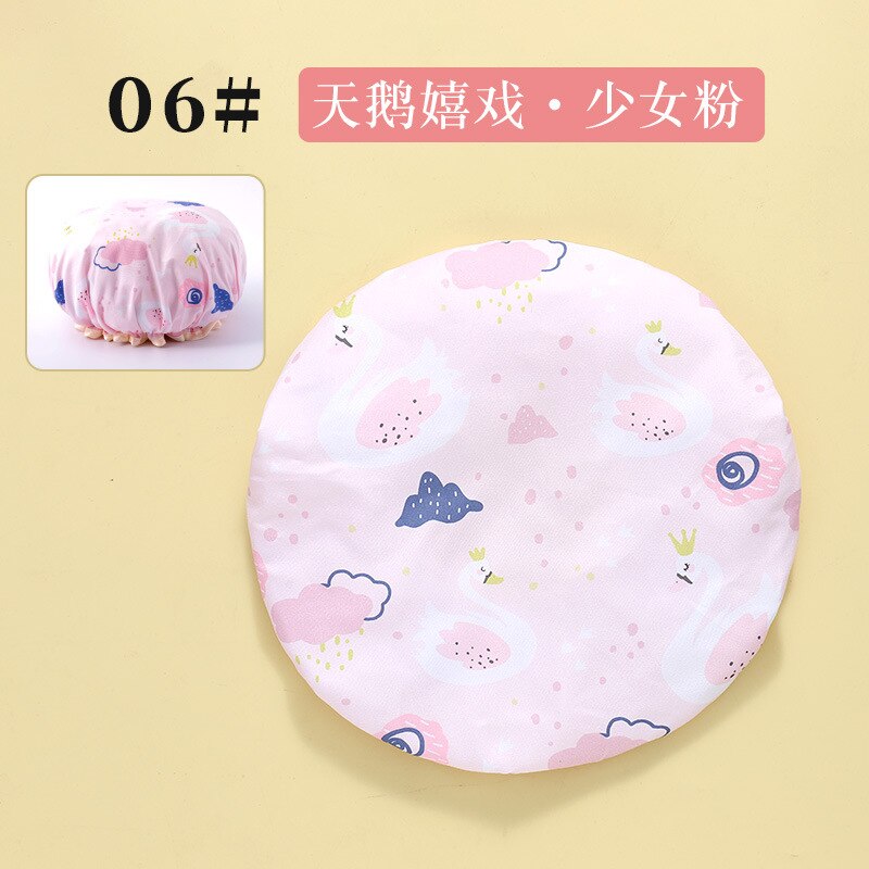 Cute Double Layer Bath Caps Waterproof Silk Head Wrap Hair Cover Lampblack Soot Resistant Shower Caps Satin Bonnet Breathable: 06 Pink
