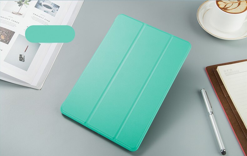 iPad 2/3/4 Case - PU Leather & Soft Silicone Shell - Magnetic Smart Sleep Wake Cover: Mint Green L FW 234