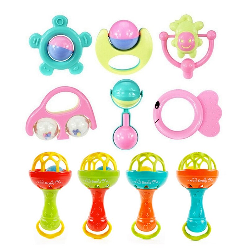 7x Del bambino Teether di Crepitio Del bambino di Crepitio Del bambino Appena nato 0-1 Giocattoli Educativi Sonaglio Combinazione Tuta