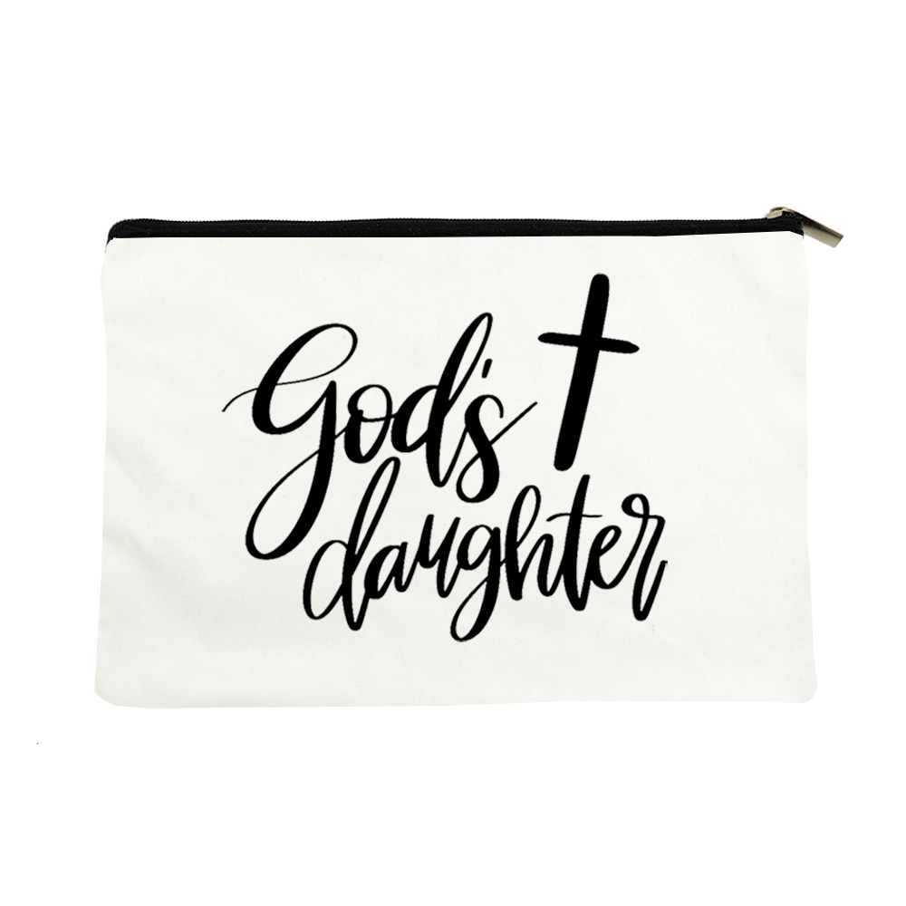 Miłość jezus kosmetyczki torba dla kobiet rozmiar podróży makijaż torebka na suwak torebka płótno ołówek szminka torba mój bóg Christian: W17151-TBWH-D