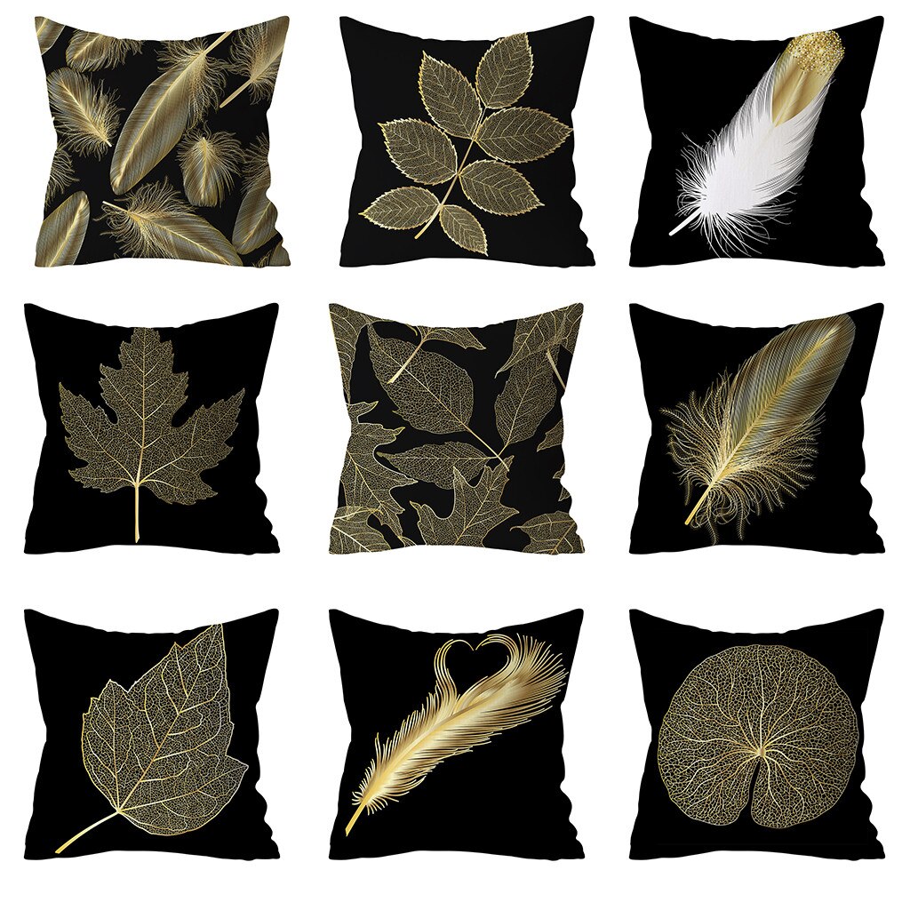 Gold Plant Gedrukt Polyester Kussensloop Decoratieve Kussens Voor Sofa Kussenhoes Home Decor Cojines Decorativos Para Sofá