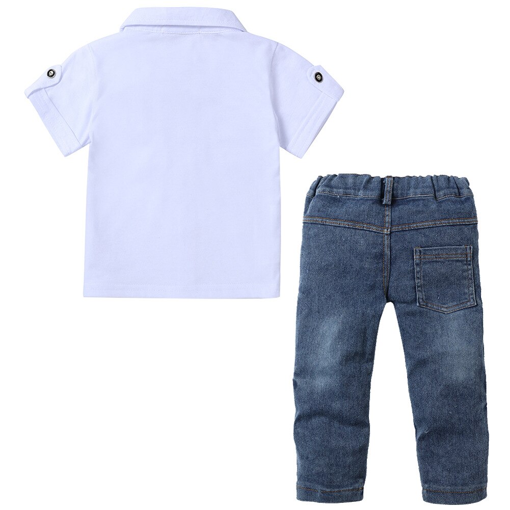 3 Stk/set Kids Baby Boy Kleding Casual Witte T-shirt Sjaal Jeans Zomer Kind Kinderen Voor Peuter Jongens Kleding 2 3 4 5 6 Jaar