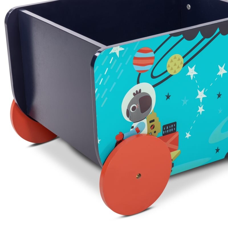 Andador bebe madera azul carrito infantil con espacio almacenaje para juguetes