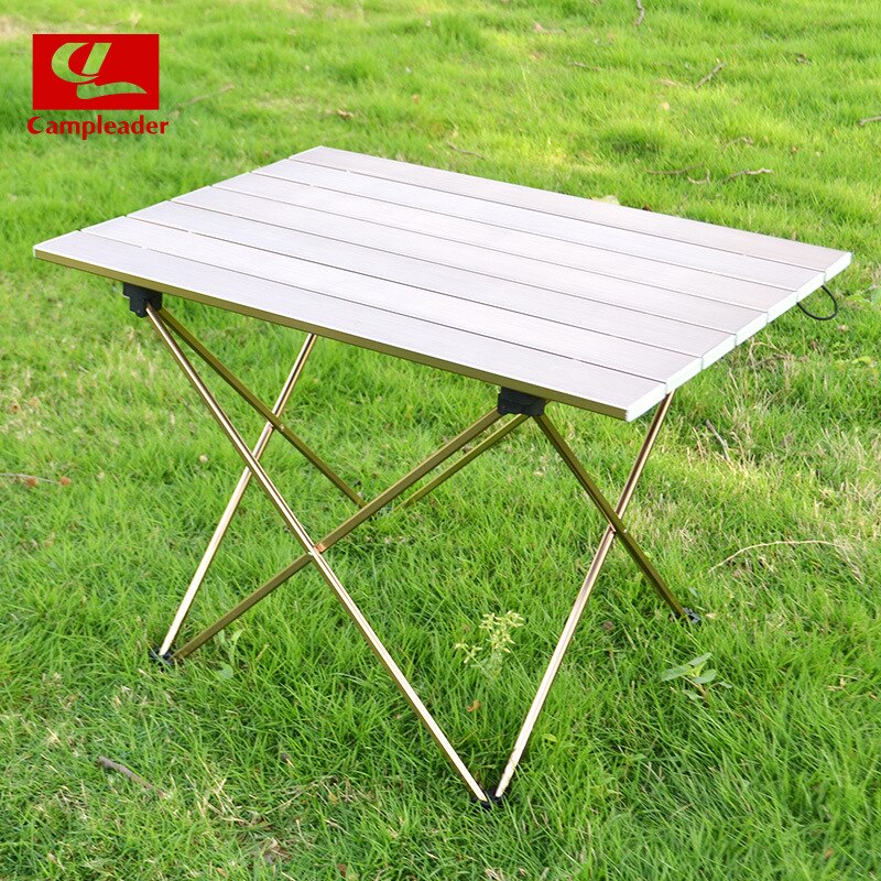 Utendørs camping bærbar enkel tegning bordplate aluminium sammenleggbart bord grillbord piknikbord lysebrunt