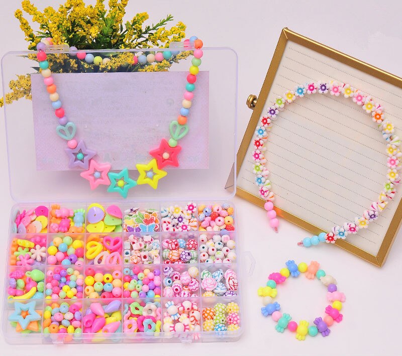 24 Raster Kinderen Diy Handgemaakte Kralen Speelgoed Met Accessoire Set Creatieve Meisje Ketting Armband Om Kinderen De beste Cadeau: f