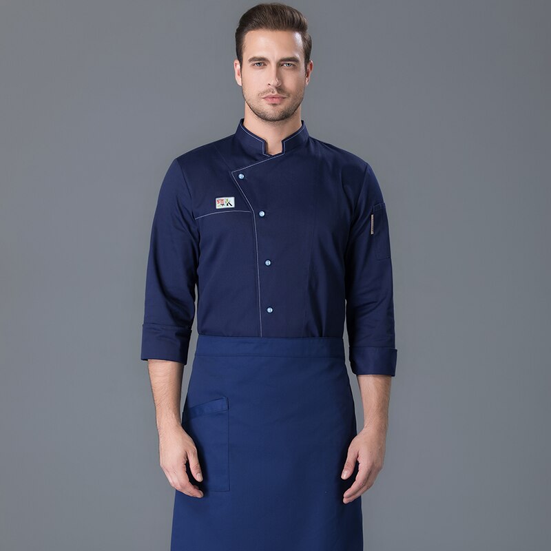 Høst og vinter kokkekostyme kokkejakke #39 kokk hvit skjorte restaurantuniform frisørsalong arbeidsklær: Blå / Xl