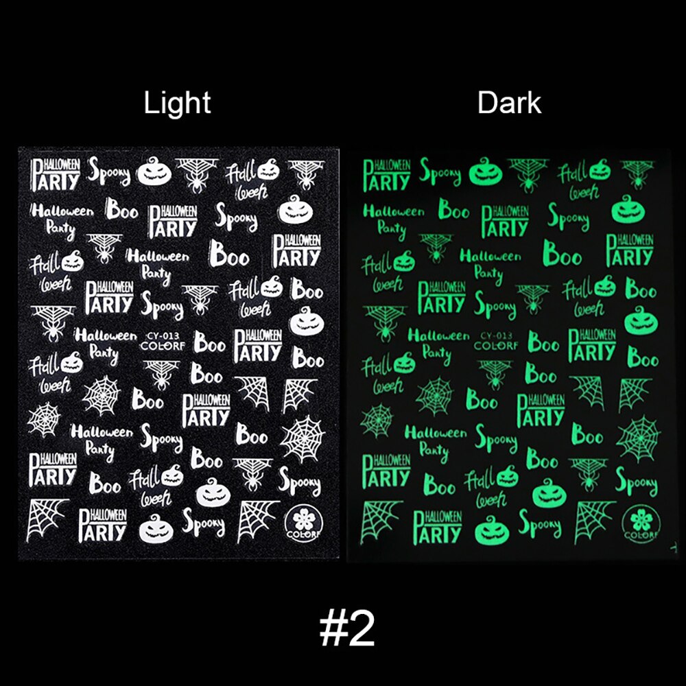 1 Vel Halloween Lichtgevende Diy Nail Stickers Glow In The Dark Water Transfer Manicure Decals Nail Art Decoratie