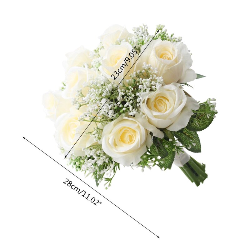 Rosas de flores artificiales con hojas de bebé ramo de novia de boda realista