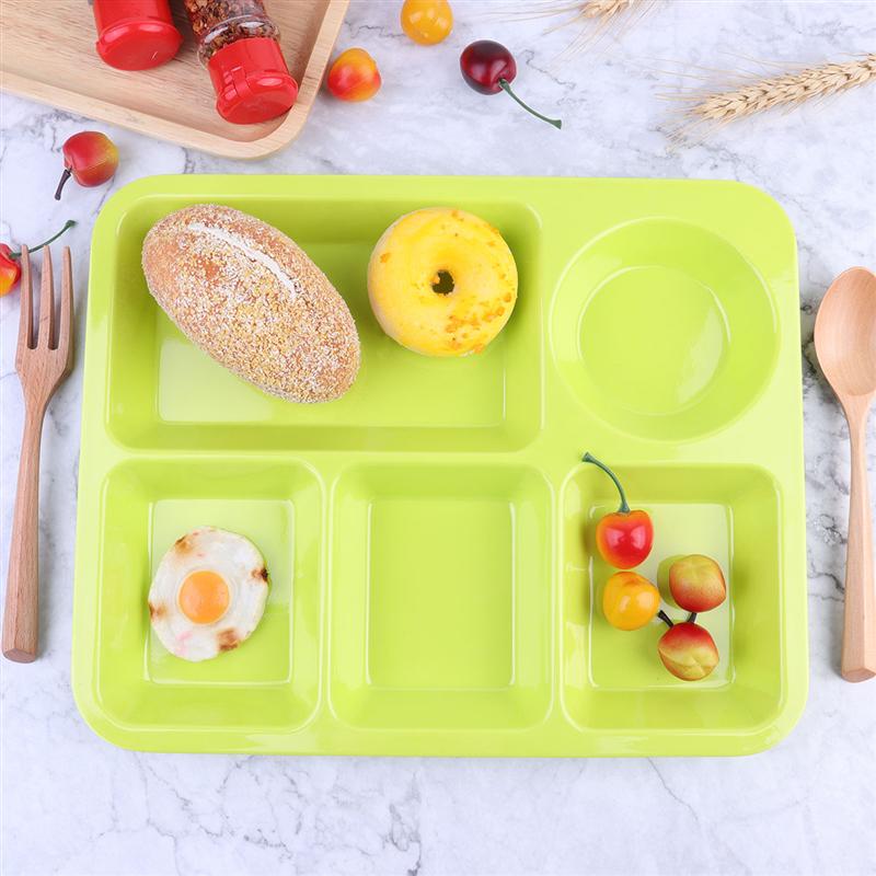 Plateau à dîner divisé en plastique 5 Sections, grille assiette à déjeuner, conteneur pour la vaisselle de la cantine scolaire