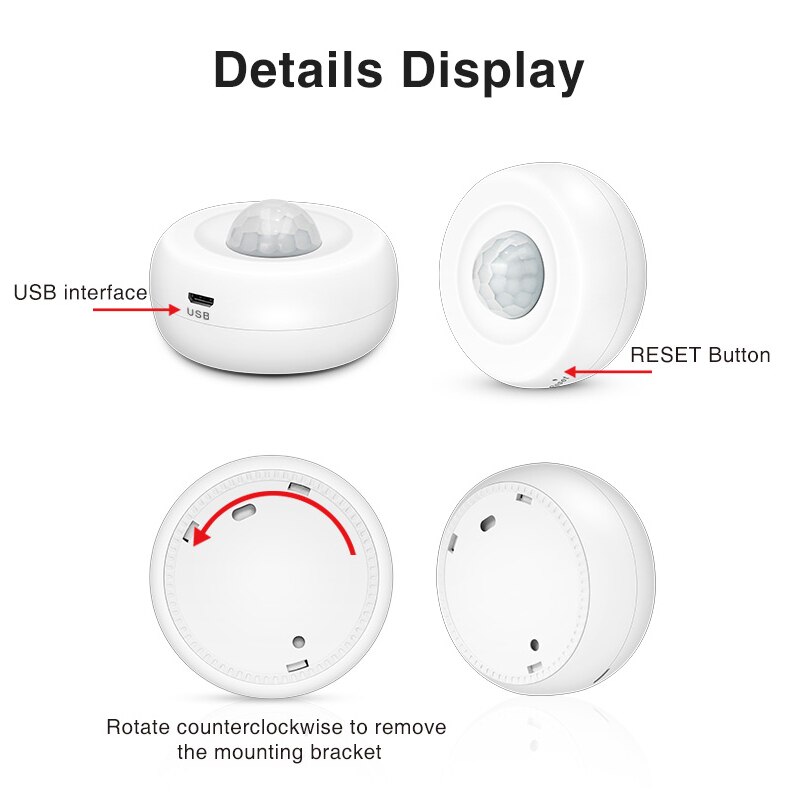 Tuya WiFi Motion PIR Sensor Detector USB charging WIFI Movement Sensor Support no one mode APP Wireless Home Security System