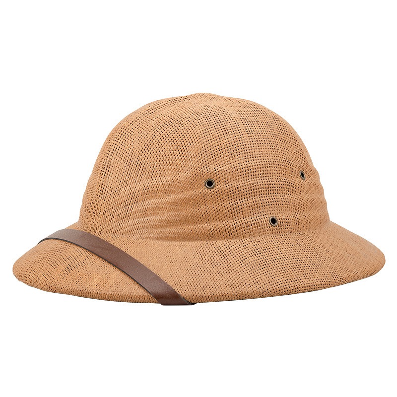 Sombrero de paja estilo Vietnam para adultos, casco de explorador británico, sombreros de sol de cubo de barco de verano: Caqui