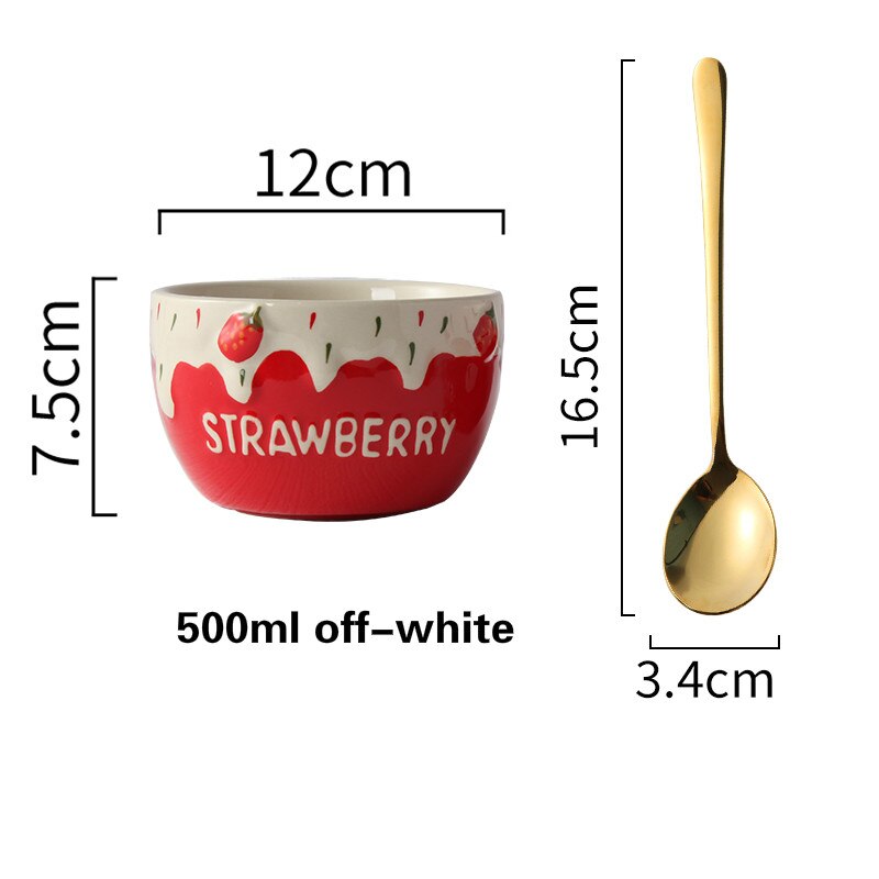 Cute Strawberry Ceramic Bowl Fruit Salad Bowl Yogurt Dessert Bowl Ins Tableware Rice Bowl Single Oatmeal Breakfast Bowl: B2