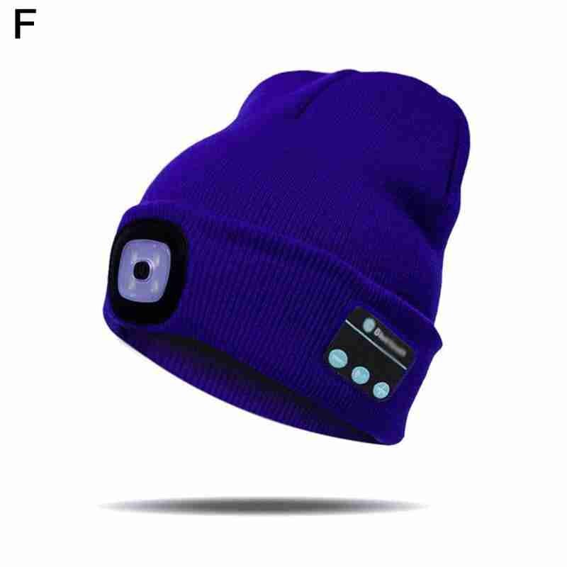Bonnet tricoté avec lumière écouteur bluetooth chapeau avec LED en plein air alpinisme lumière lumineuse chapeau LED LED V7V1: F