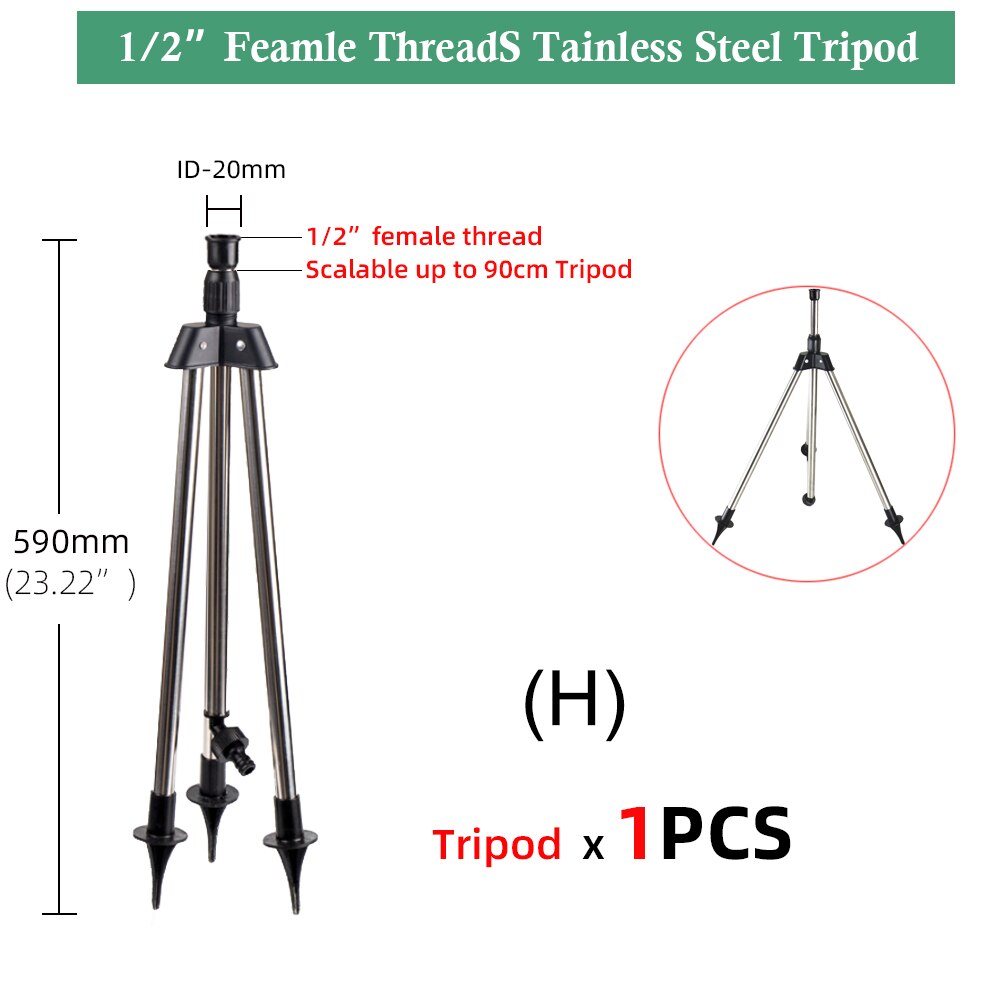 Tripé de aço inoxidável impacto sprinklers kit 360 graus girar bocais pulverizador para 1/2 &quot;mangueira planta agrícola irrigação flor: Gx1PCS