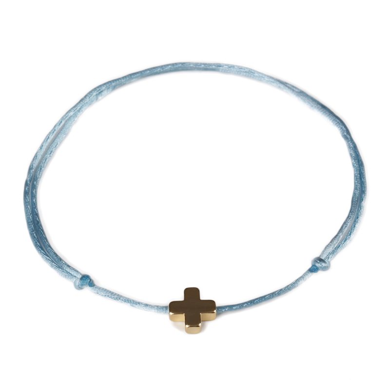 KEJIALAI prosty krzyż bransoletka sznurkowa regulowana plecionka Lucky Macrame bransoletki z rzemykami dla kobiet mężczyzn dzieci ręcznie robiona biżuteria: Light Blue / Silver Cross