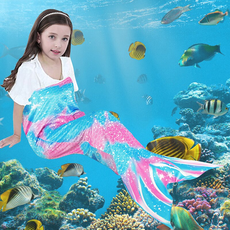 Blue And Pink Mermaid Blanket Beauty Fish Tail Mermaid Blankets For Baby Kids Super Soft Coral Fleece Wearable Throw Blanket