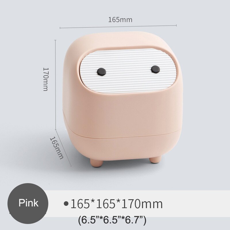 Papelera para escritorio para oficina, mesa de café, cocina, Cubo de basura pequeña, cubo de basura de plástico bonito, tapa para agitar, prensa de cesta de papel pequeña: Rosa