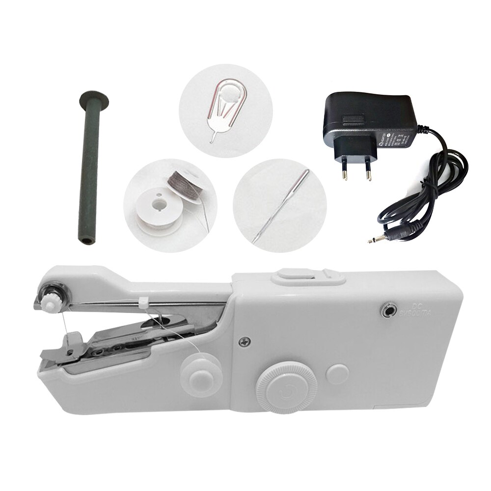 EU/US Plug Mini Portable Handheld Sewing Machine for Quick Repairs DIY Clothes Electric Stitch Sew Cordless Needlework Machine: EU Plug