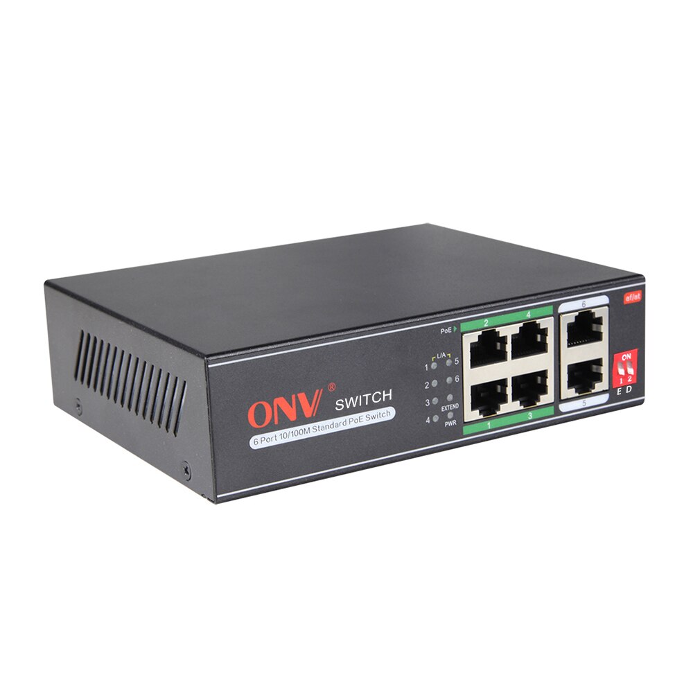 ONV Unmanaged 10/100M 6-port AI PoE switch IEEE 802.3af/at VLAN 250m Transmission AI Self-healing Watch Dog for POE Camera