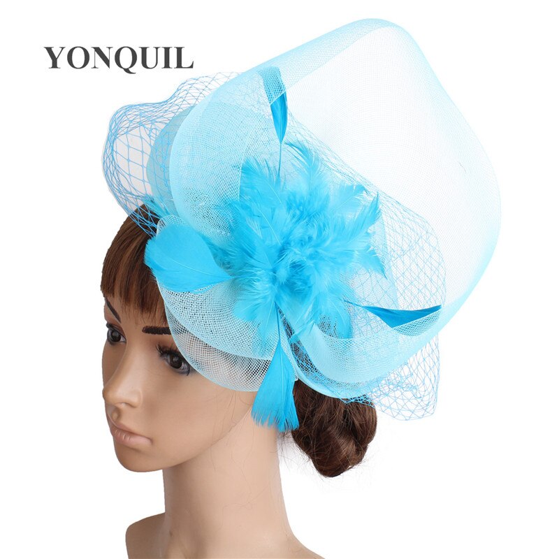 Șic, făcută manual pentru nuntă, tulle, pălărie de fascinator, accesorii din plasă, pălărie pentru mireasă, pentru femei, nailon, pentru femei, pentru petrecere, pentru cină, pălărie mireasa: Turcoaz