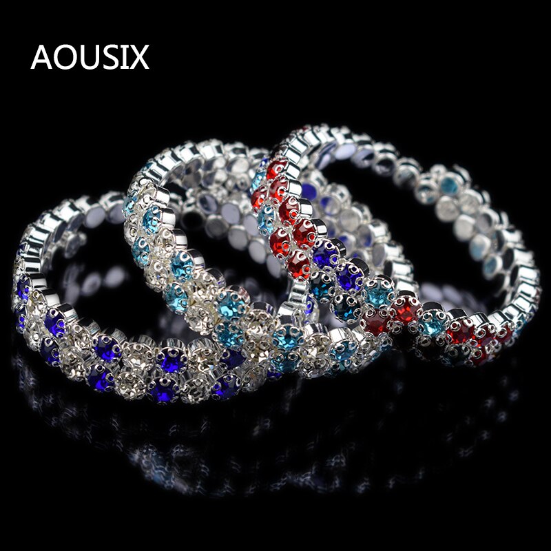 AOUSIX Neue Kristall 2 reihen Armbänder &Ampere; Armreifen für Frauen 8 farben Strass dehnen Armreif Oberen Arm Armbinde Schmuck