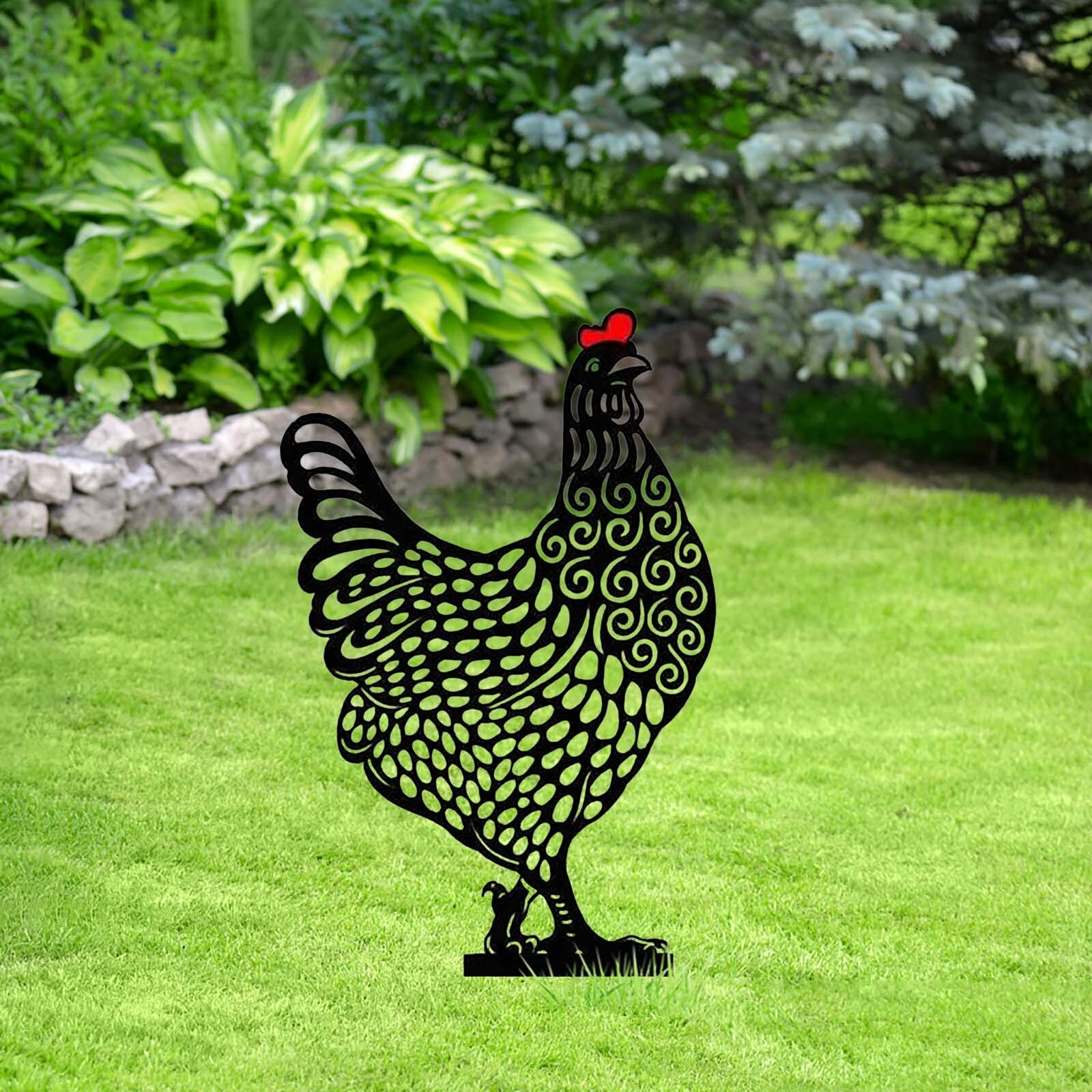 Metal Chicken Art Crafts Garden Ornaments Outdoor Garden Backyard Lawn Stakes Hen Garden Yard Crafts Decoration #G