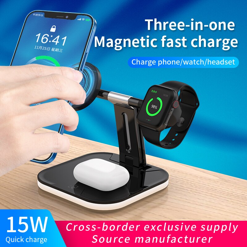 Qi magnetisches 3 in wireless-ladegerät für iphone 12 pro max 2 1 15w induktions-schnellladestationen für iwatch und airpods