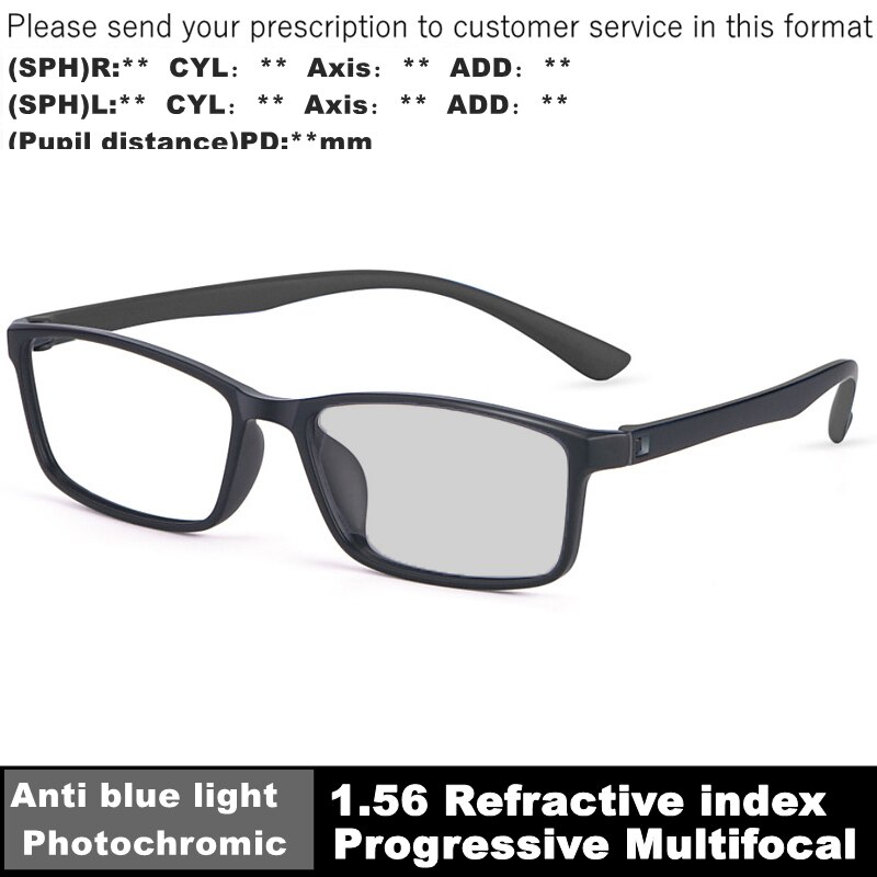 Gafas graduadas multifocales TR90 para hombre, lentes de lectura progresiva, fotocromáticas, para miopía, ordenador,: anti blue ray gray