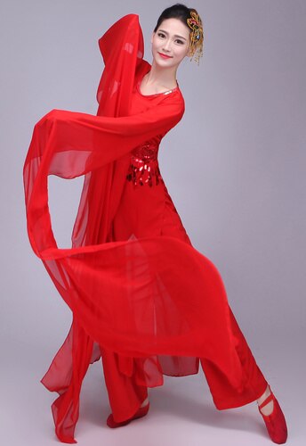 Chinese Classical Yangko Water Sleeve Dance Costume National Red Traditional Dance Fairy Folk Dress Stage Wear for Performance: XXL