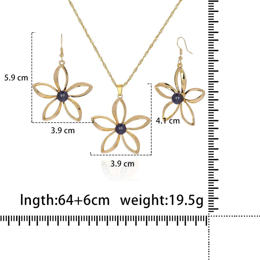 Women Plumeria Flower Necklaces Set Polynesian Hawaiian Samoa Marshall Style Pearl Jewelery Sets Necklace with Earrings
