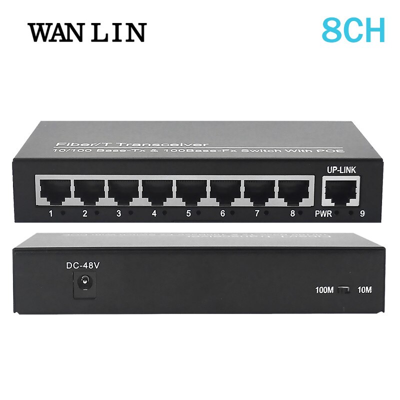 Wanlin 8 port 4 port poe switch 10/100 mbps ieee 802.3af/ ved max 120w strøm til poe ip kameraer wifi ap voip med 48v strømadapter