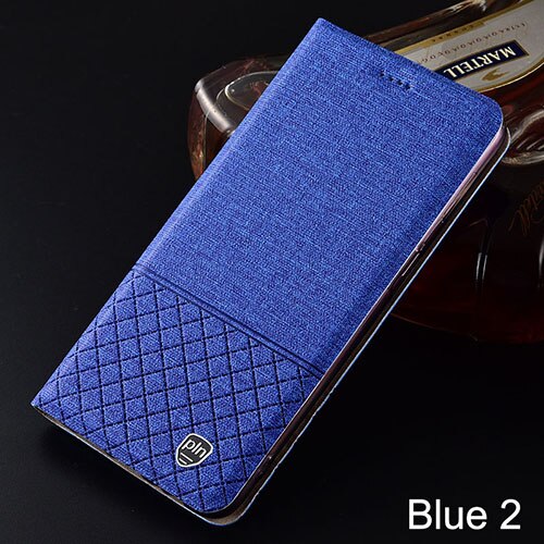 Case for Meizu M8 Plaid style Canvas pattern Leather Flip Cover for Meizu M8 Lite cases Coque: for Meizu M8 Lite / blue 2