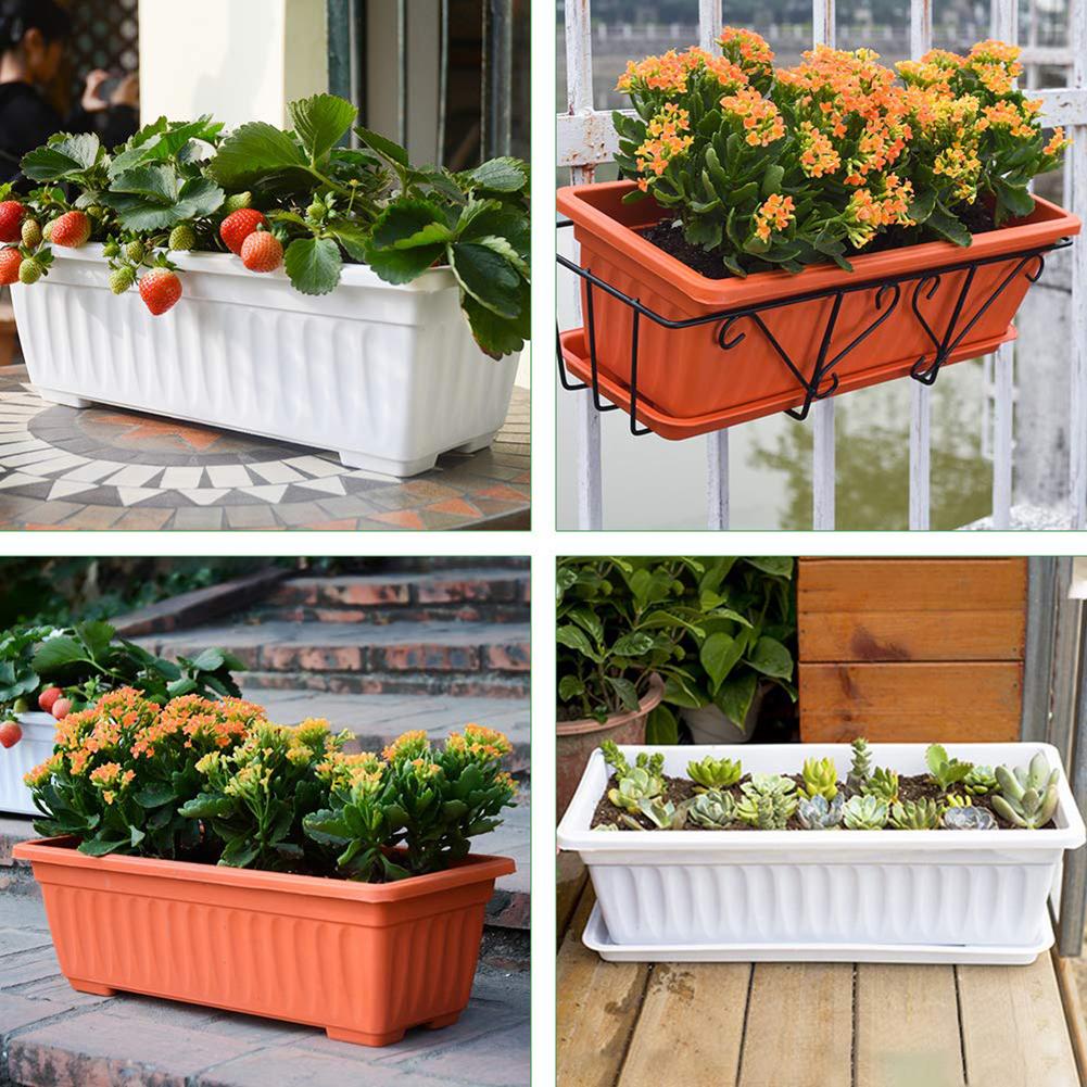 3Pcs Balcony Garden Rectangular Vegetable Flower Planter Resin Box Planting Pot with raised pot feet and 6 drainage