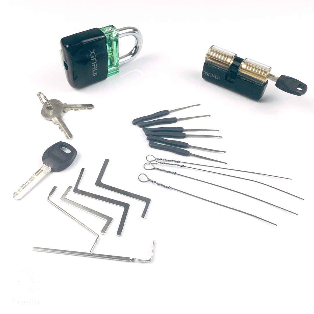 Locksmith Supply Training Set 2pcs Transparent Lock with Remove Pick Tools,5pcs Tension Tool,Great Practice for Men