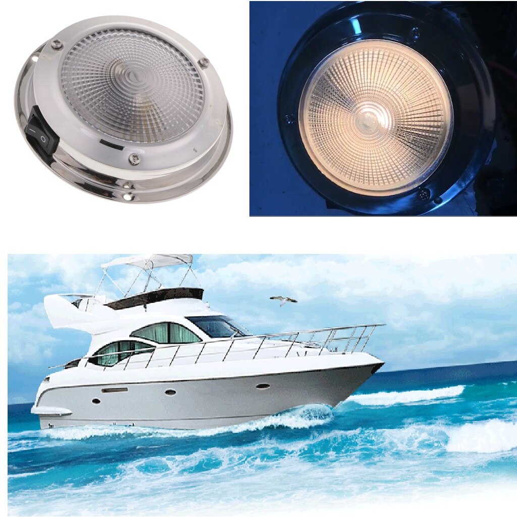 12V 10W Boat Interior Ceiling Dome Lights Surface Mount w/ On Off Switch for RV Motorhomes Camper Caravan Trailer (Warm White)