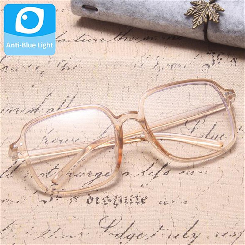 Anti Blue Light Block Glasses Square Eyeglasses Women Optical Frame Transparent Female Eyewear Men Filter Reduces Male: Brown