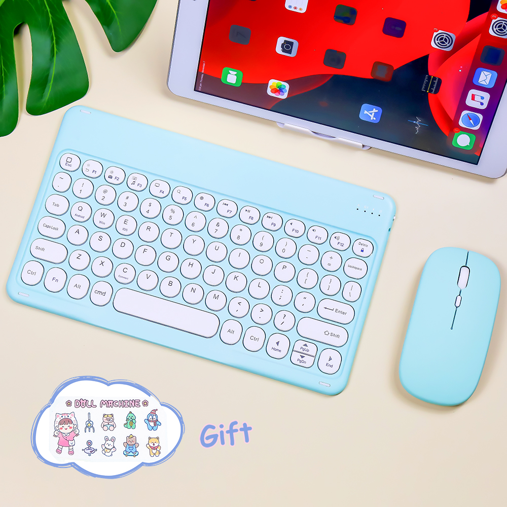 Bonito teclado y ratón para IPad, teclado inalámbrico con Bluetooth para IPad Pro Air 4, Xiaomi, Samsung, Huawei, tableta Android, IOS y Windows: Lake Blue A